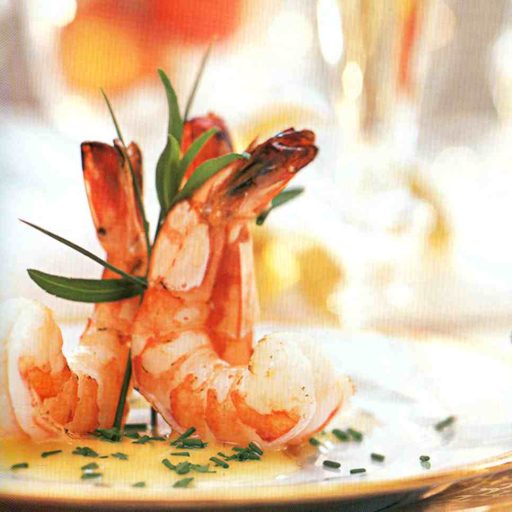 Langostinos Marinados Con Salsa Blanca De Mantequilla